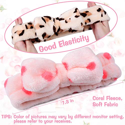 8 Pcs Spa Headband for Women Facial Makeup Headband Face Wash Coral Fleece - color: Purple, yellow, blue, pink, green, purple with dot or stripe, cow, leopard
