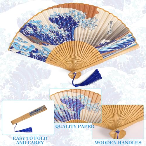 Grevosea Folding Hand Fan for Women and Men- Elegant Bamboo and Silk Fans Wooden Folding Bamboo Gan Hand Fans for Weddings Parties and Home Decor - Chinese and Japanese Inspired Designs