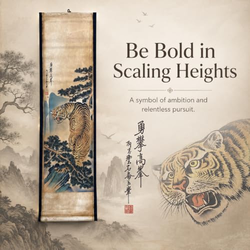 Wall Art Poster Prints Painting Hanging Paper Scroll Decor Tiger Fengshui - color: E4