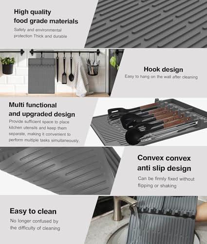 Silicone Grill Mat for Blackstone Griddle Accessories, 8-Slot Tool Mat - color: Gray 2-pack