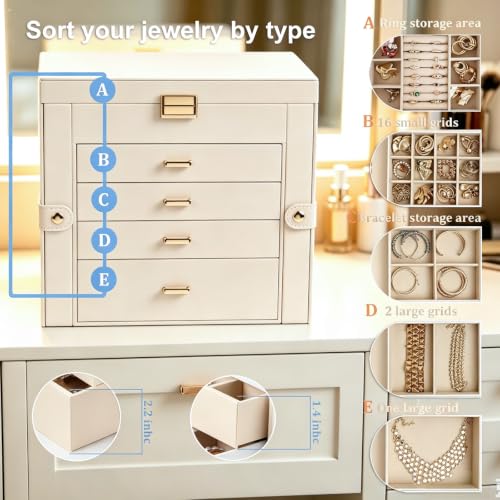 BOOVO Large Jewelry Box for Women, 5 Layer Jewelry Organizer(Pearl White) - color: Pearl White, size: 5 Layer