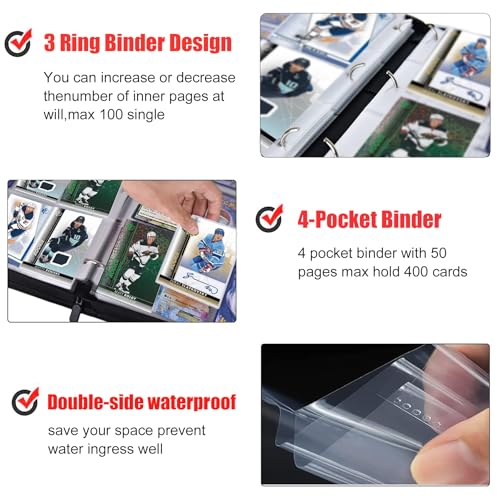 400 Pockets Hockey Card Binder, Portable Waterproof PU Storage Album,QF20 - color: Hockey-400