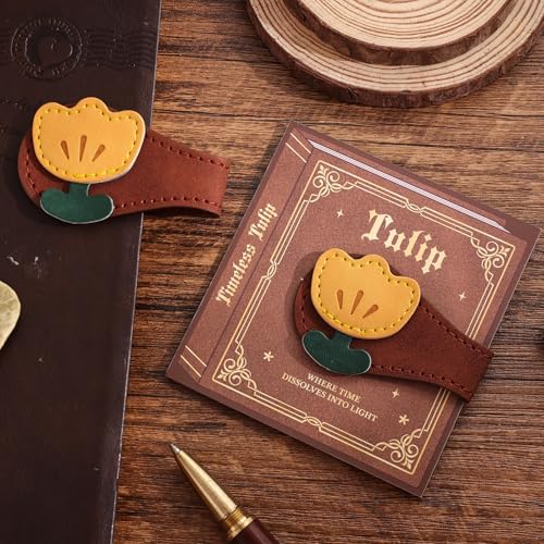 2PCS Vintage Magnetic Leather Bookmark, Leather Magnetic Bookmarks for Women, Magnetic PU Bookmarks Clip Book Accessories, Daisy & Tulip - style: Daisy & Tulip