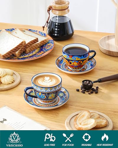 vancasso 8oz Bohemian Porcelain Cappuccino Cups, 6-Piece Set, Lead-free