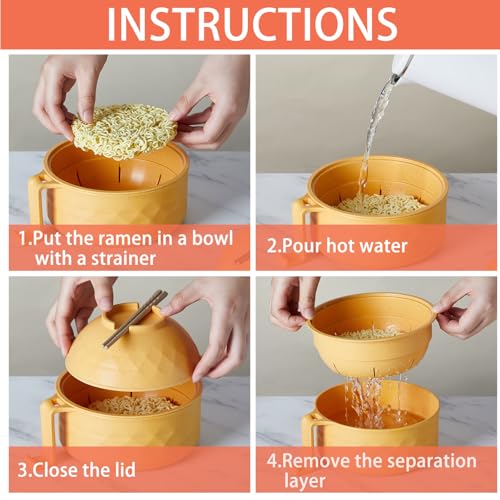 2 Sets 40 oz Microwave Ramen Bowl with Handles, Yellow,Orange - color: Yellow,Orange