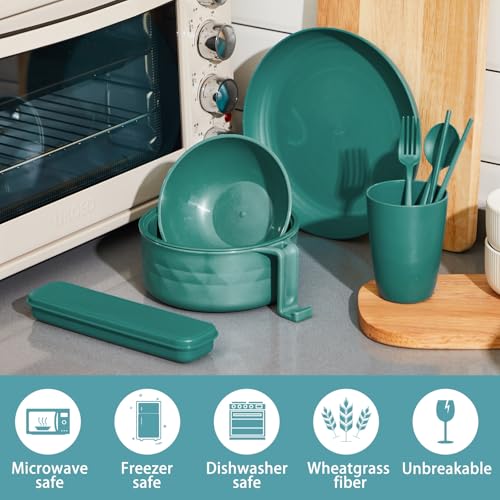 6 Pcs Microwave Ramen Cooker Set 40oz Bowl, Dark Green - color: Dark Green