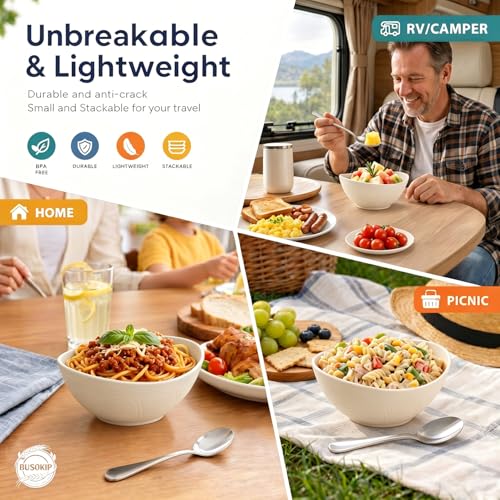 Salad Bowls 26oz, Oval Wheat Straw Bowls Sets of 6 - Beige - color: Beige, size: 26 oz (6 PCS)