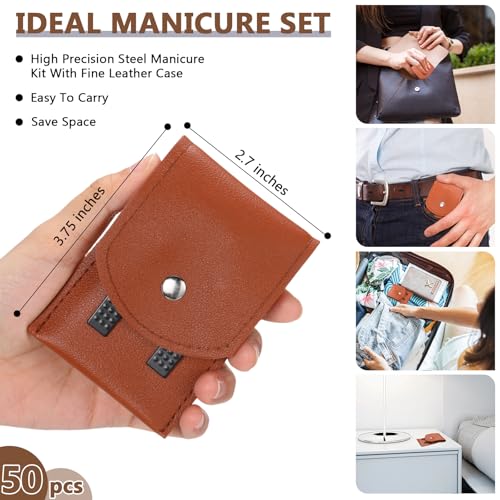 Geosar 50 Set Travel Manicure Kit Bulk Professional Nail Clippers Pedicure Nail Care Tools Grooming Stainless Steel Set with Portable Travel Case, Gift for Christmas Men Women(Brown) - color: Brown