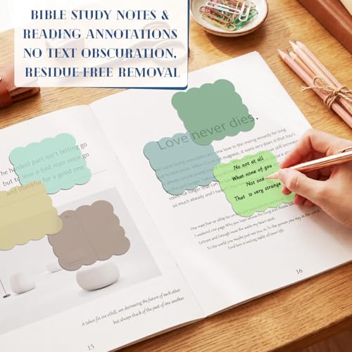 Eaasty 400 Sheets Transparent Sticky Notes 8 Pads Scalloped, Soft Morandi - color: Light Color
