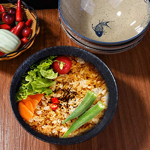 Ceramic Ramen Bowl Set of 4, 8'' Retro Soup Bowl with Floral & Fish Design - color: SZ