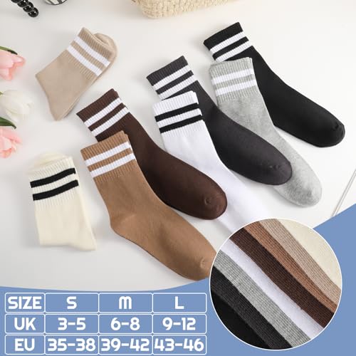 Womens White Crew Socks 6 Pair Striped Trim Casual Crew Socks - color: 8pairs Mixed Colors