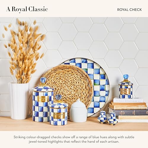 MACKENZIE-CHILDS Enamel Round Tray, Blue-and-White Royal Check - color: Royal Check
