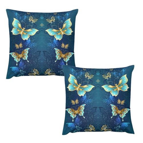 Fantastic Butterfly Pillow Covers Blue Gold Theme Butterfly Home Decor Sofa Bedroom Cushion Outdoor Indoor Decorations 16 "x16 - color: Butterfly-4, size: 16" x 16" (Pack of 2)