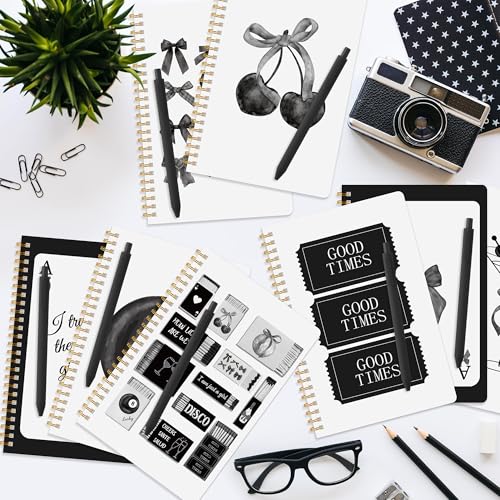 CNhoqc Black Spiral Journal Notebook, 8-Sets A5 Ballpoint Pen Organza Bag - color: 8-Set Black Bow