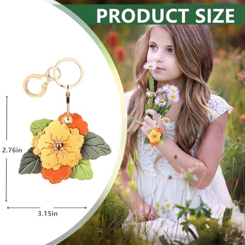 BORKUANA PU Leather Keychain holder Protective Case Compatible with AirTag - color: Begonia Flower B