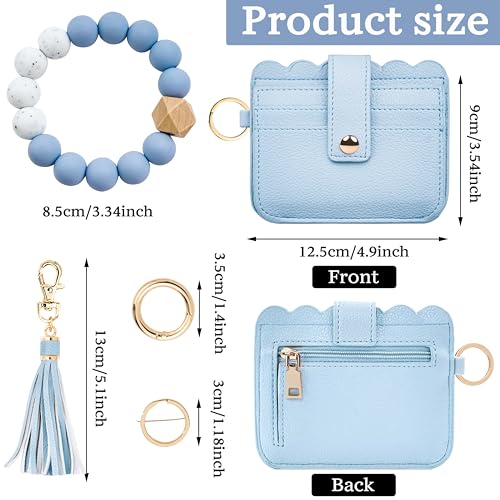 Wristlet Wallet for Women with Keychain – RFID Card Holder Small Wallet Wristlet with Key Ring - color: Blue, style: Classic