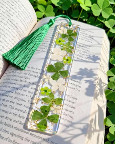 Buleens 4PCS Bookmarks for Women- Book Marks for Readers Book Lovers, Personalized Handmade Dried Flower Resin Bookmark with Tassels, Pretty and Aesthetic - color: 4 Pack Pink White Blue Green
