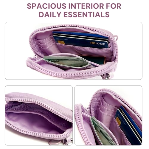 Small Wristlet Wallets for Women with Clear ID Window, Keychain Coin Purse - color: Light Purple
