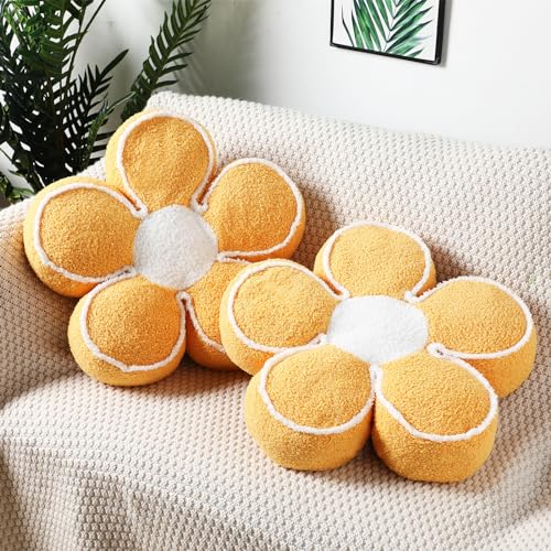 Menkxi 2 Pack Flower Pillows Cute Flower Shaped Pillows Daisy Pillow Throw Soft Floor Cushion for Living Room Bedroom Sofa Couch Winter Warm Decoration 15.7 Inch(Yellow) - color: Yellow
