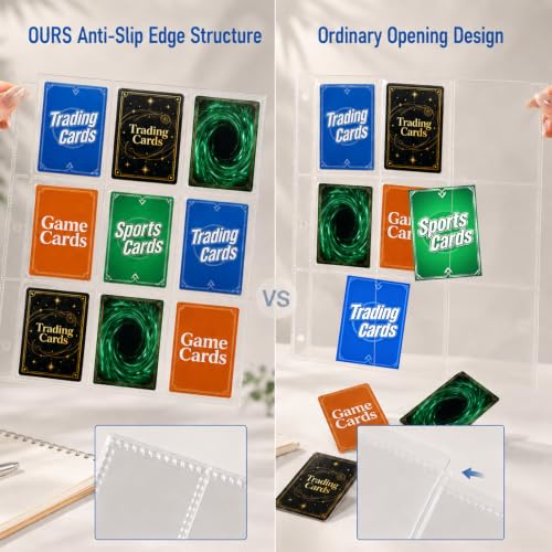 9 Pocket Page Protectors,Double-Sided Trading Card Sleeves for 3 Ring Binder,Acid-Free Baseball Cards Holder, Protective Pages Sheets for Collectible Games, Sports Cards（50Pack, Clear, Side-Loading) - color: Clear, size: Side-Loading