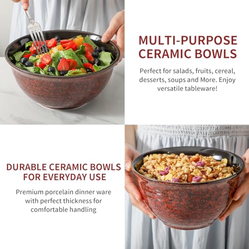Hasense Mixing Bowls Set of 3, Procelain Serving Bowls Set for Cooking, Baking, Large Nesting Bowls for Salads, Fruit, 2.1/1.5/1.0 Qt, Dishwasher & Microwave Safe, Red - color: Red, size: 40+65+84 Ounce