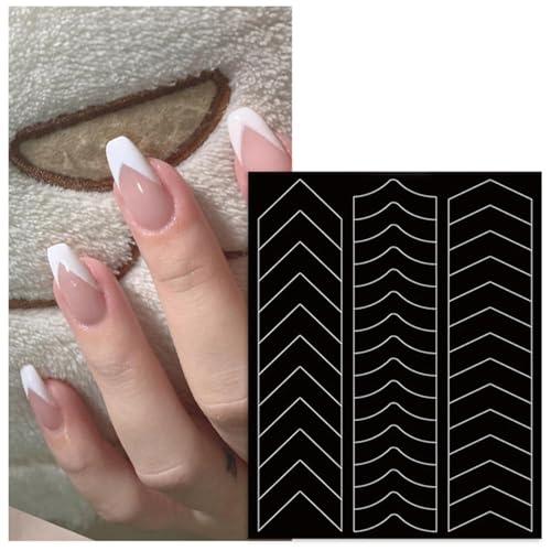 A Set of 6 Styles Black French Manicure Nail Art Stickers,French Manicure Strips Art Stickers Self-Adhesive Guides Art Stencil Tools for Designs,Nail Art Accessories