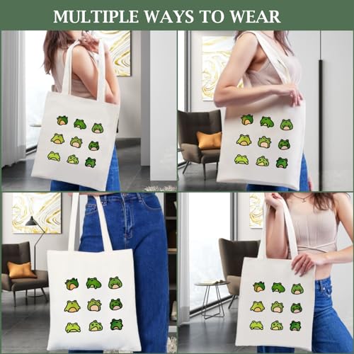 Canvas Aesthetic Tote Bag for Women with Inner Pocket Totes Shoulder Book Bag Shopping Reusable Grocery Bags - color: Cute Frogs Totes
