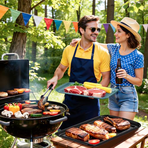 Grilling Prep & Serve Trays for Party Set of 2, Large BBQ Serving Platters - color: Black & Green