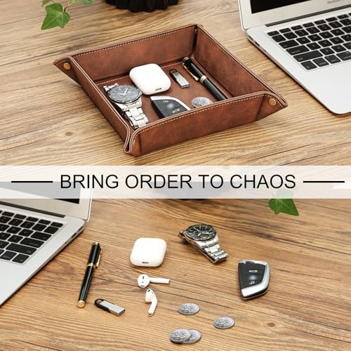 SITHON Valet Tray Desktop Storage Organizer Nightstand Caddy Holder - color: Brown