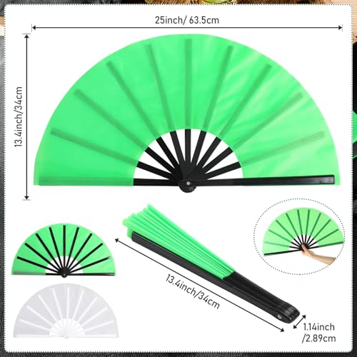 Maitys 2 Packs Large Folding Hand Fans, 13'', White and Green - color: White and Green