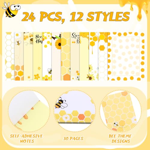 Gilprop 24 Pack Bee Sticky Notes 3x4 Inch, Honeybee Memo Pads, Bee - style: Bee