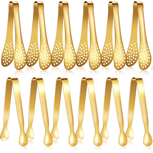 Vesici 12 Pcs Mini Serving Tongs 5 Inch Small Food Tongs, Gold - color: Gold