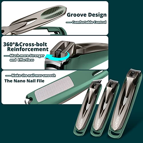 Nail Clippers Set-3 Pack,Fingernail Clippers& Toenail Clipper for Men&Women,Nail Clippers with Catcher,Nail Cutter for Thick Toe Nails,Stainless Steel Ultra Sharp Sturdy Mess-Free Nail Clipper Kit
