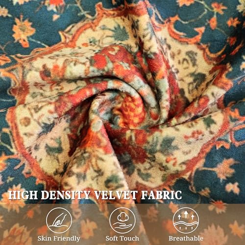 Vintage Floral Soft Velvet Throw Pillow Covers 12x20 in Boho - color: Dark Blue, size: 20" x 12" (Pack of 2)