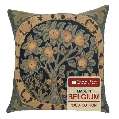 William Morris Orange Tree III Tapestry Boho Throw Pillow Cover 18x 18 in - color: Orange Tree III