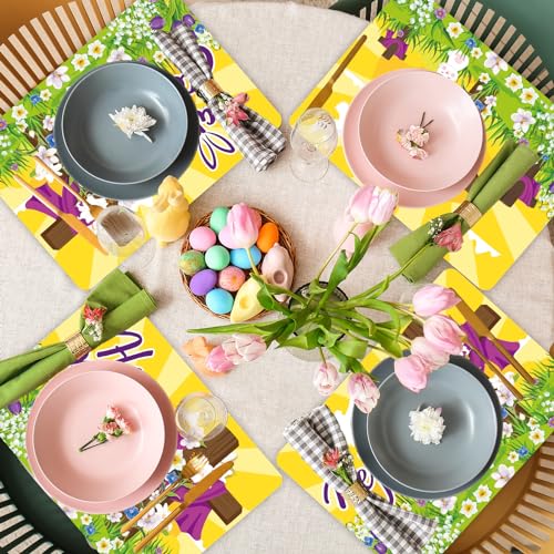Happy Easter Placemats Set of 6 He is Risen Plastic Table Mat 17×13×0.04in - style: Religious Easter