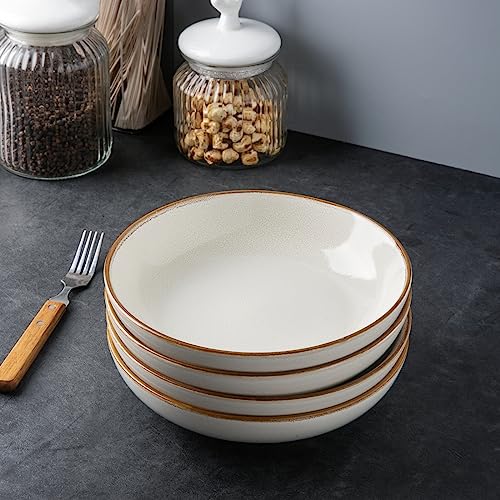AmorArc 8.5’’ Ceramic Pasta Bowls Set of 6, 36oz Large Stoneware Bowls Set - color: Pearl White, size: Set of 6