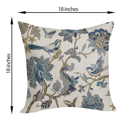 Chinoiserie Pillow Covers 18x18 Pack of 2 Blue Birds Floral Throw Pillow Covers Outdoor Decoration,Vintage Flower Pillowcase Farmhouse Decorative Linen Cushion Case for Home Couch Sofa - color: Blue Floral Birds, size: 18" x 18" (Pack of 2)