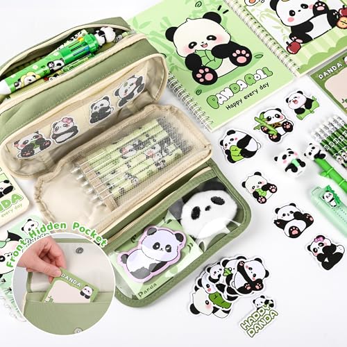 Ulema 78Pcs Cute Stationery Set Cartoon Panda Birthday Gifts for Boys Girls Back to School and Kawaii Classroom Office Supplies with Panda BallPoint Pen, Pencils, Erasers, Sticky Notes etc. - style: Panda