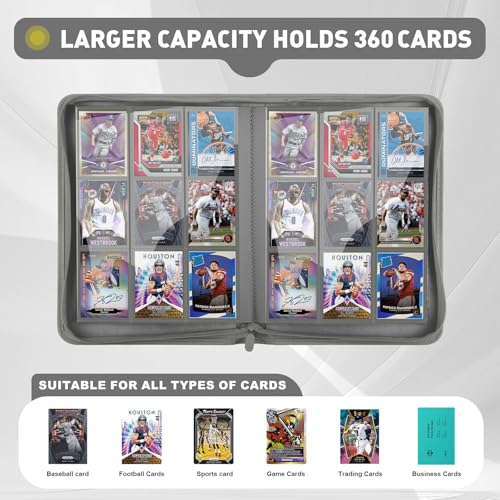Trading Card Binder 9 Pocket, 360 Pockets Card Collection Binder - color: Gray