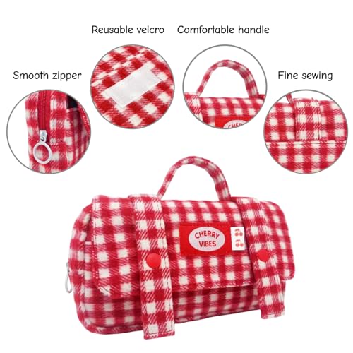 Cute Checkered Pencil Case, Red White Plaid, Large Capacity Gingham Pattern Pen Bag with Handle, Big Stationery Organizer, Multi-Use Storage Pouch, 8.7x1.6x4.7 Inches, Red - color: Red-white checkered