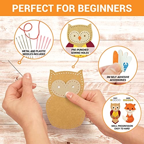 Craftorama Sewing Kit for Kids, Fun and Educational Animal Craft Set for Boys and Girls Age 7-12, Sew Your Own Felt Animals Craft Kit for Beginners, 165 Piece Set - color: Woodland Animals