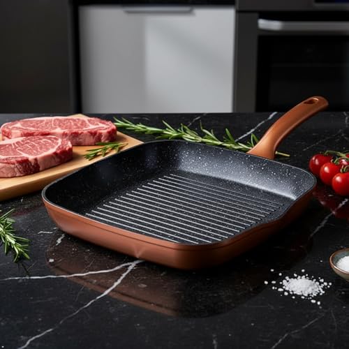 11" Nonstick Grill Pan with Pour Spouts, PFOA-Free (Black, Double Non-stick, PFOA-free)