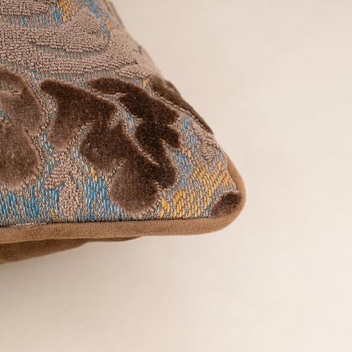 Alerfa Boho Brown Floral Throw Pillow Cover 20x20 Inch Cut Velvet Sqaure Luxury Embroidered Decorative Pillow Cover for Couch Living Room Bedroom - color: Brown, size: 20" x 20" (Pack of 1)