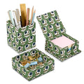 Ridhi Basil Green Block Print Office Desk Organizer Pen & Note Holder - color: Basil Green