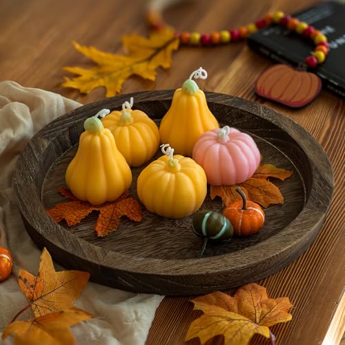 Hanobe Wooden Tray for Coffee Table, Decorative Round Candle Holder Plate - color: Distressed