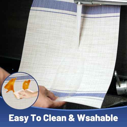 Placemats Set of 6，Non-Slip PVC Weave Table Mats Easy to Clean，Heat Resistant Place Mats for Kitchen Dining Table Decoration Indoor Outdoor，Khaki Blue - color: Khaki Blue