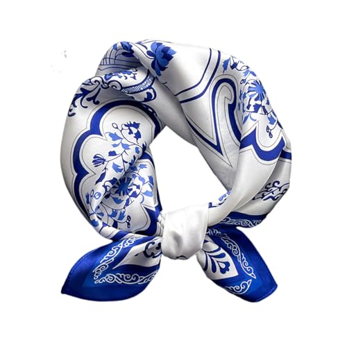 100% Mulberry Silk Neck Scarf for Women Square Neckerchief – 21 inch - color: Cn Blue