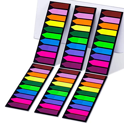 Golcellia 1200 Pieces Sticky Tabs Page Markers, Book Tabs Arrow Flags Colored Writable and Repositionable Book Markers, (10 Colors, 6 Sets) Book Annotation Tabs Supplies - color: Arrow 6