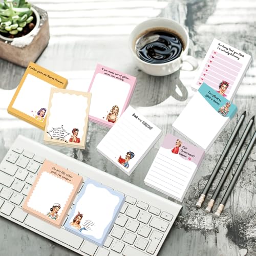 9 Pcs Funny Sticky Notes, Funny Sarcastic Word Self-Adhesive Notes for Women Man, Playful Memo Pad to Do List for Office Worker Coworker Friends Work Accessories - color: Vintage Women